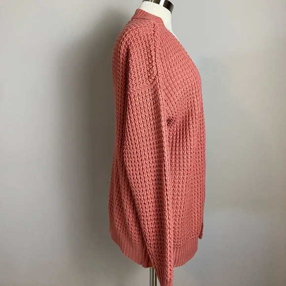 Zenana Outfitters Cardigan Cotton Boutique Waffle Knit Button-Down Rose Large - Picture 6 of 11